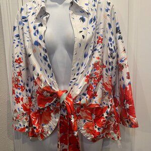 MISHCA WHITE FLORAL TIE FRONT BLOUSE LARGE